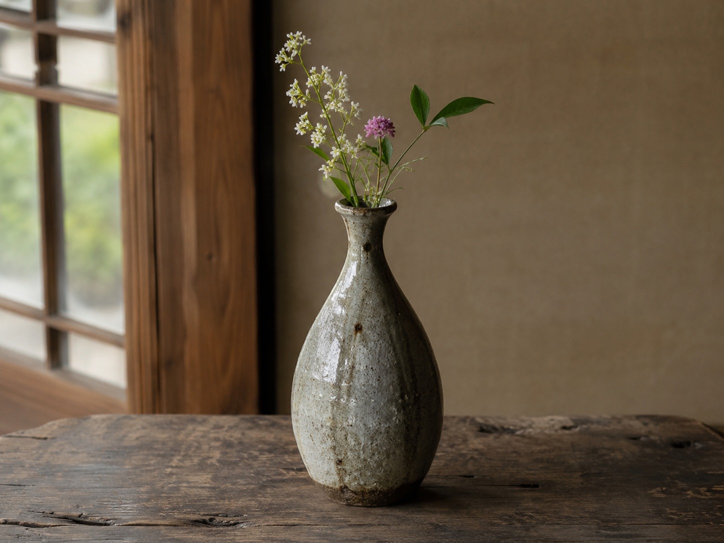 Vintage Japanese sake vessel with flowers
